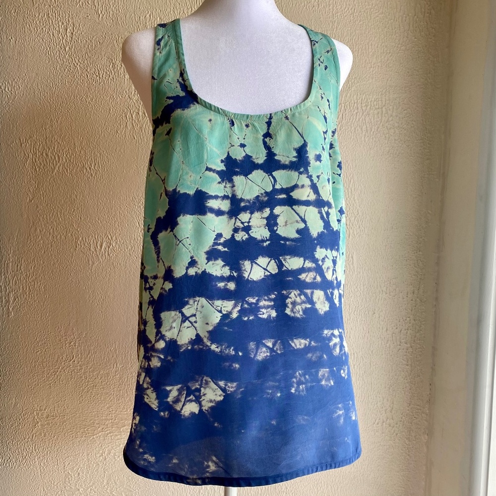 Gypsy 05 Global Village blue/mint green boho tie dye Y back silk tank Sz…